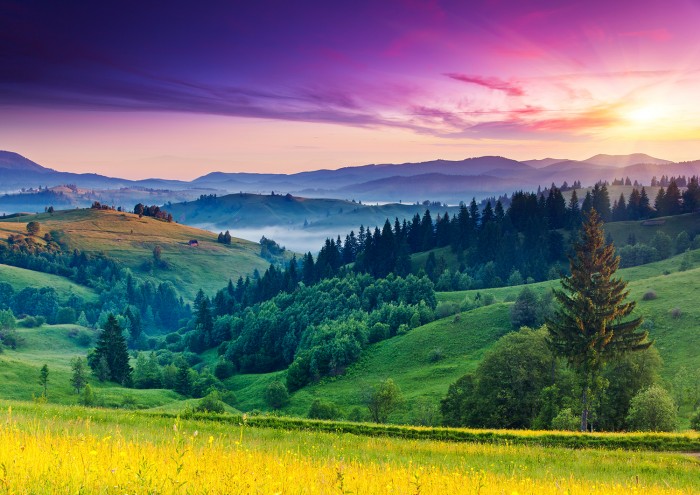 Majestic sunset in the mountains landscape. Carpathian, Ukraine, Europe. Beauty world.